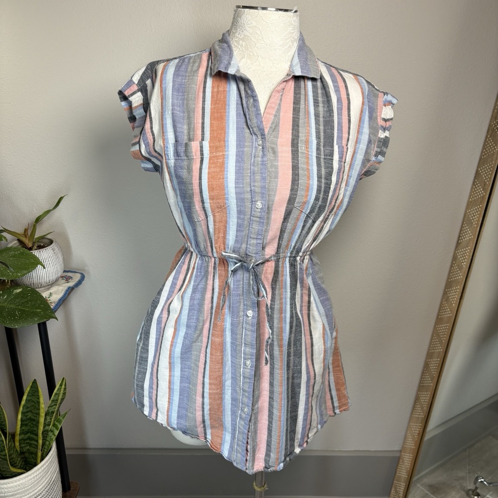 Japna Women S Blue Striped Shirt Dress Coastal Cottagecore Cotton Pockets